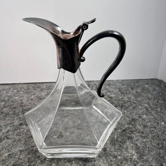 VTG RCR Royal Crystal Rock Hexagonal Decanter Patina Silver Handle & Spout - Picture 6 of 16